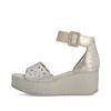 Rieker Wedge Velcro Ankle Strap Sandal - Beige Metallic
